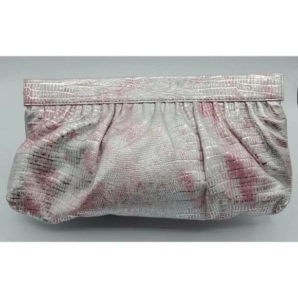 Junior Drake Leather Pink Gold Iridescent Clutch w/Metal Flex Kiss Closure - Picture 2 of 6